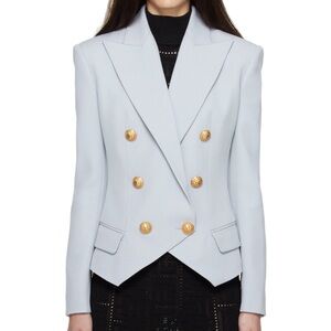 NWT BALMAIN Blue Double-Breasted Blazer in Light Blue